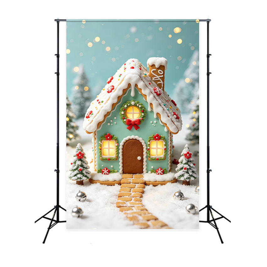 Christmas Candy Backdrop Mint Gingerbread Cottage House Photography Christmas Backdrop UK GQ69-70