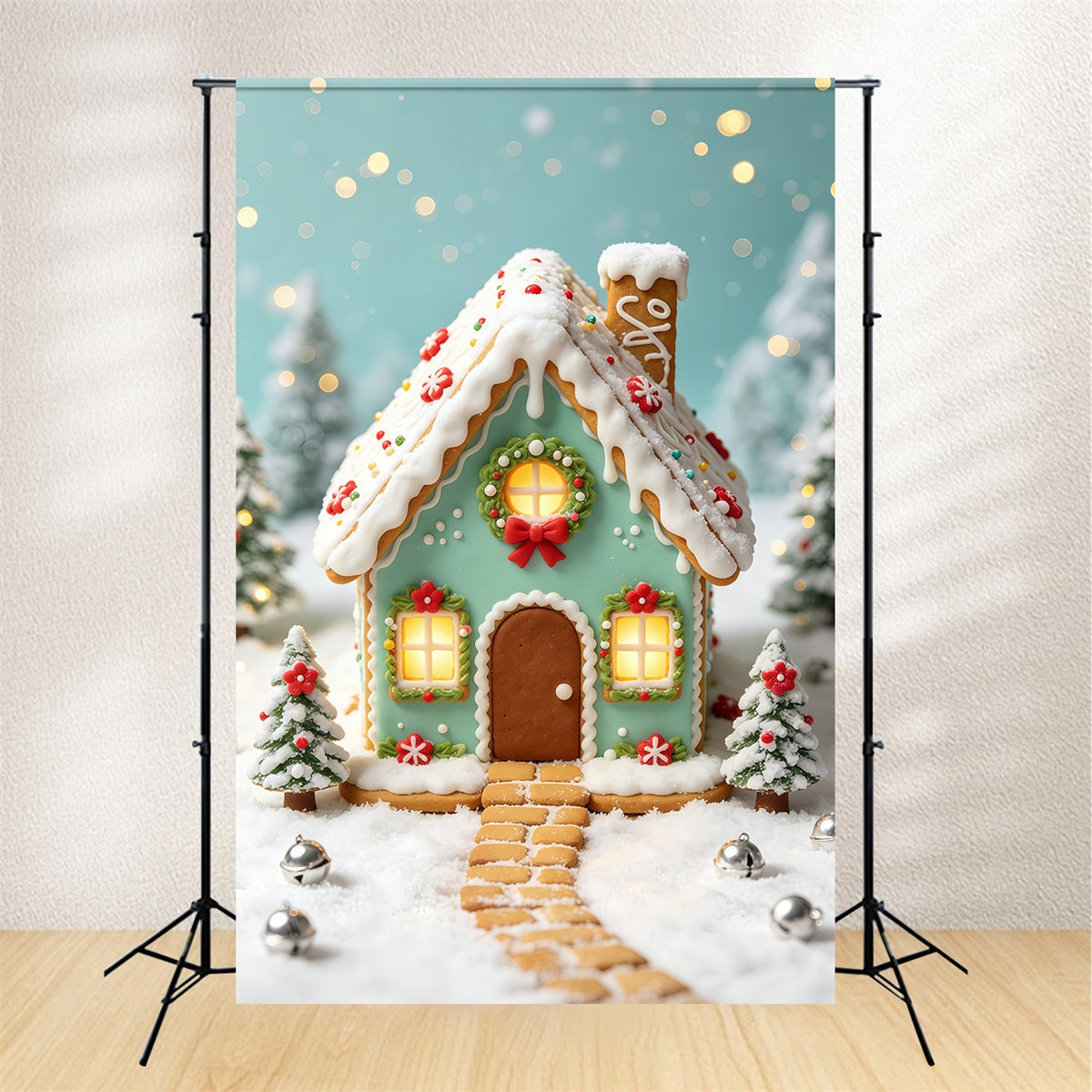 Christmas Candy Backdrop Mint Gingerbread Cottage House Photography Christmas Backdrop UK GQ69-70