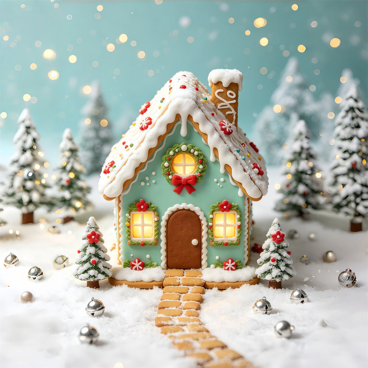 Christmas Candy Backdrop Mint Gingerbread Cottage House Photography Christmas Backdrop UK GQ69-70