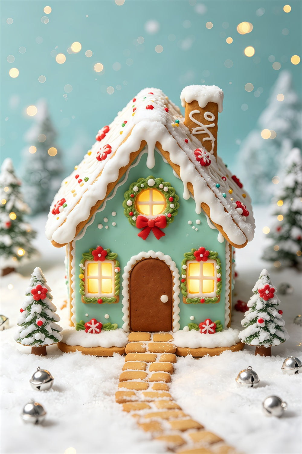 Christmas Candy Backdrop Mint Gingerbread Cottage House Photography Christmas Backdrop UK GQ69-70