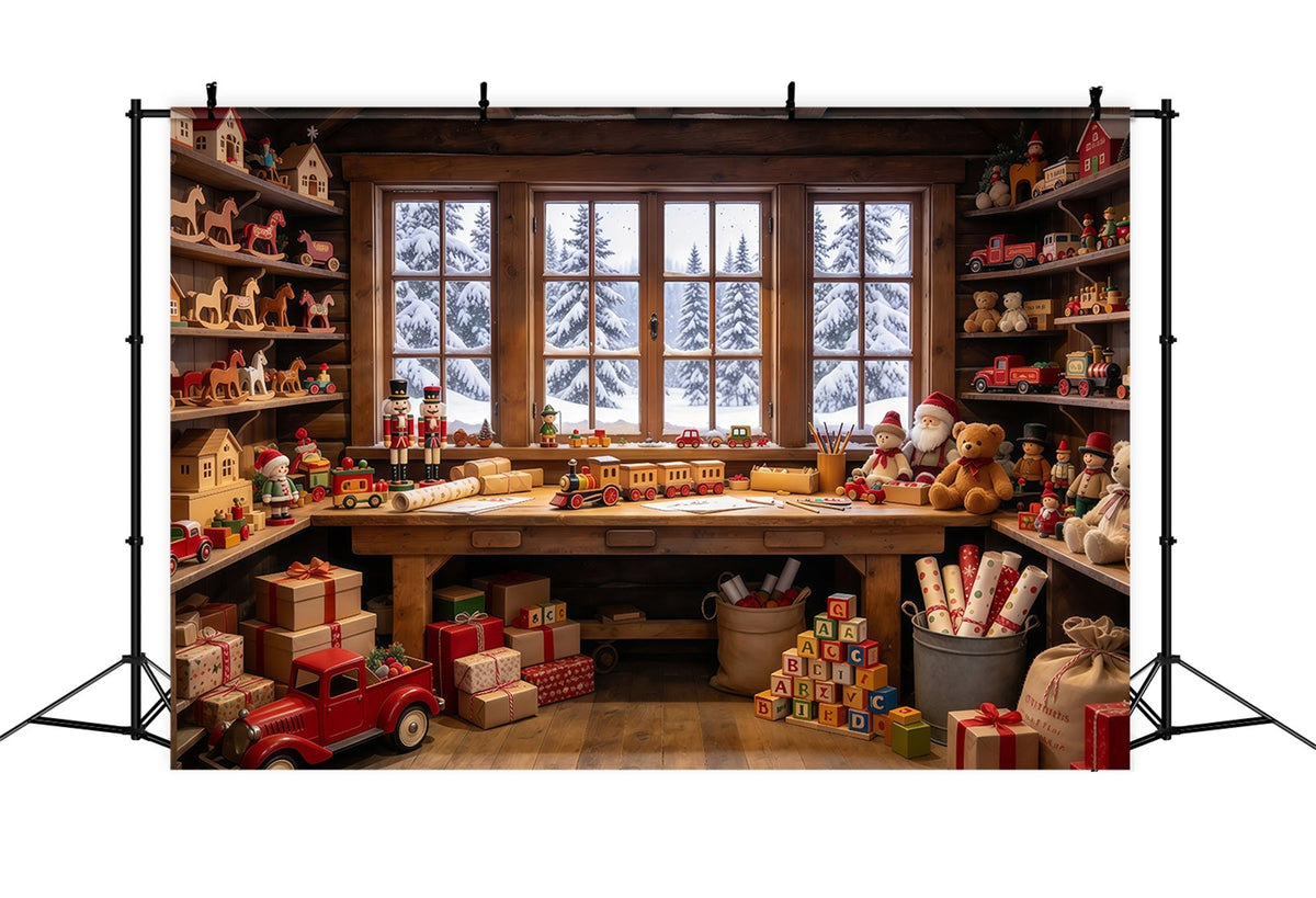 Twas The Night Before Christmas Backdrop Wooden Toy Workshop Interior Xmas Photo Backdrop UK GQ69-72