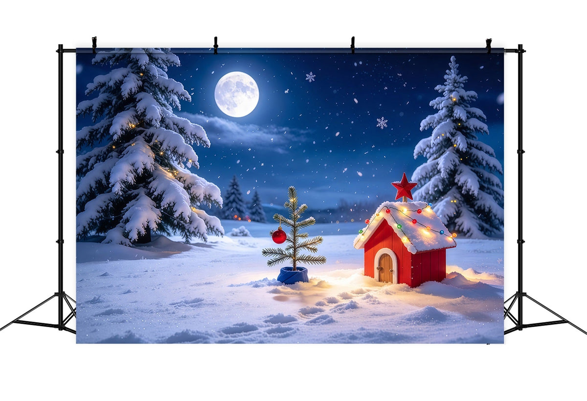 Funny Christmas Backdrops Moonlit Snowy Cottage Landscape Snow Christmas Backdrops UK GQ69-73