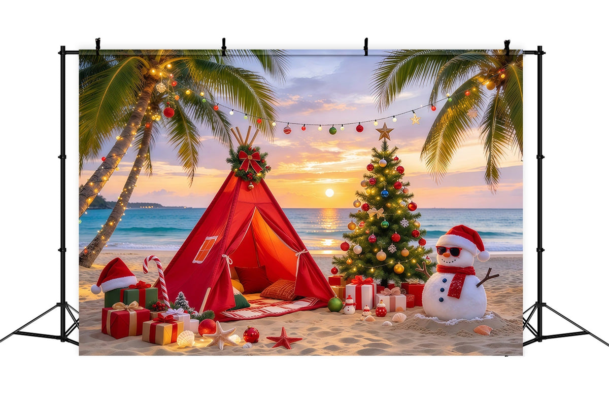 Traditional Christmas Backdrop Tropical Beach Snowman Camp Hawaiian Christmas Backdrop UK GQ69-81