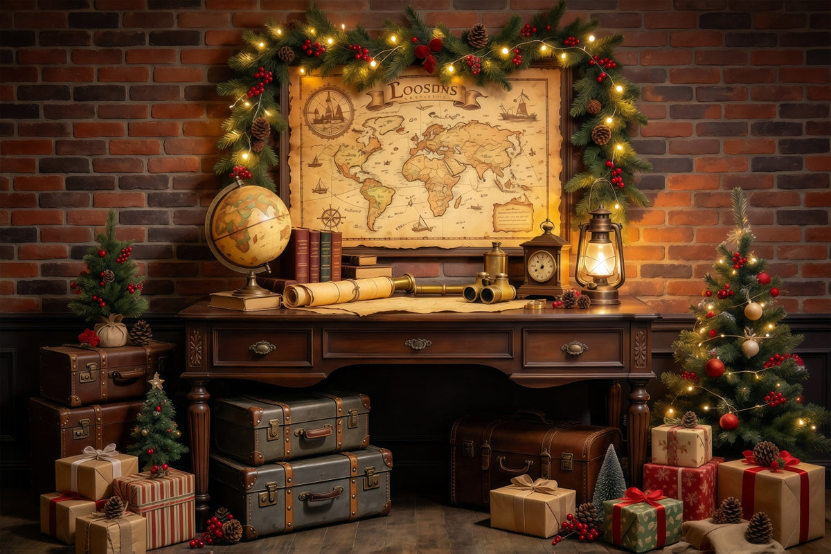 Christmas Around The World Backdrop Vintage Travel Map Display Vintage Christmas Backdrops UK GQ69-82