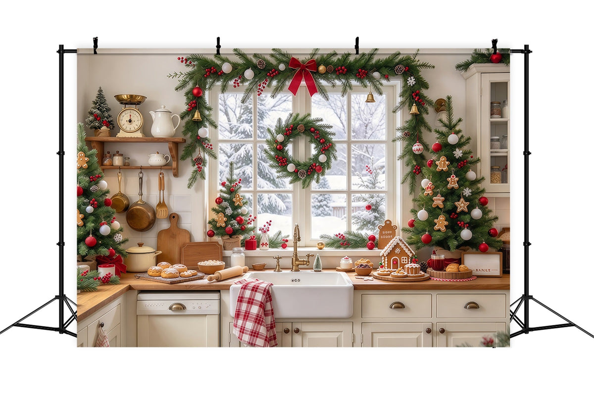 Large Christmas Scene Backdrop Festive Kitchen Window Display Christmas Baking Backdrop UK GQ69-83