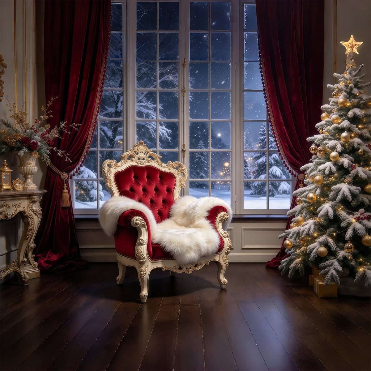 Santa Chair Backdrop Royal Velvet Chair Portrait Santa House Backdrop UK GQ69-85
