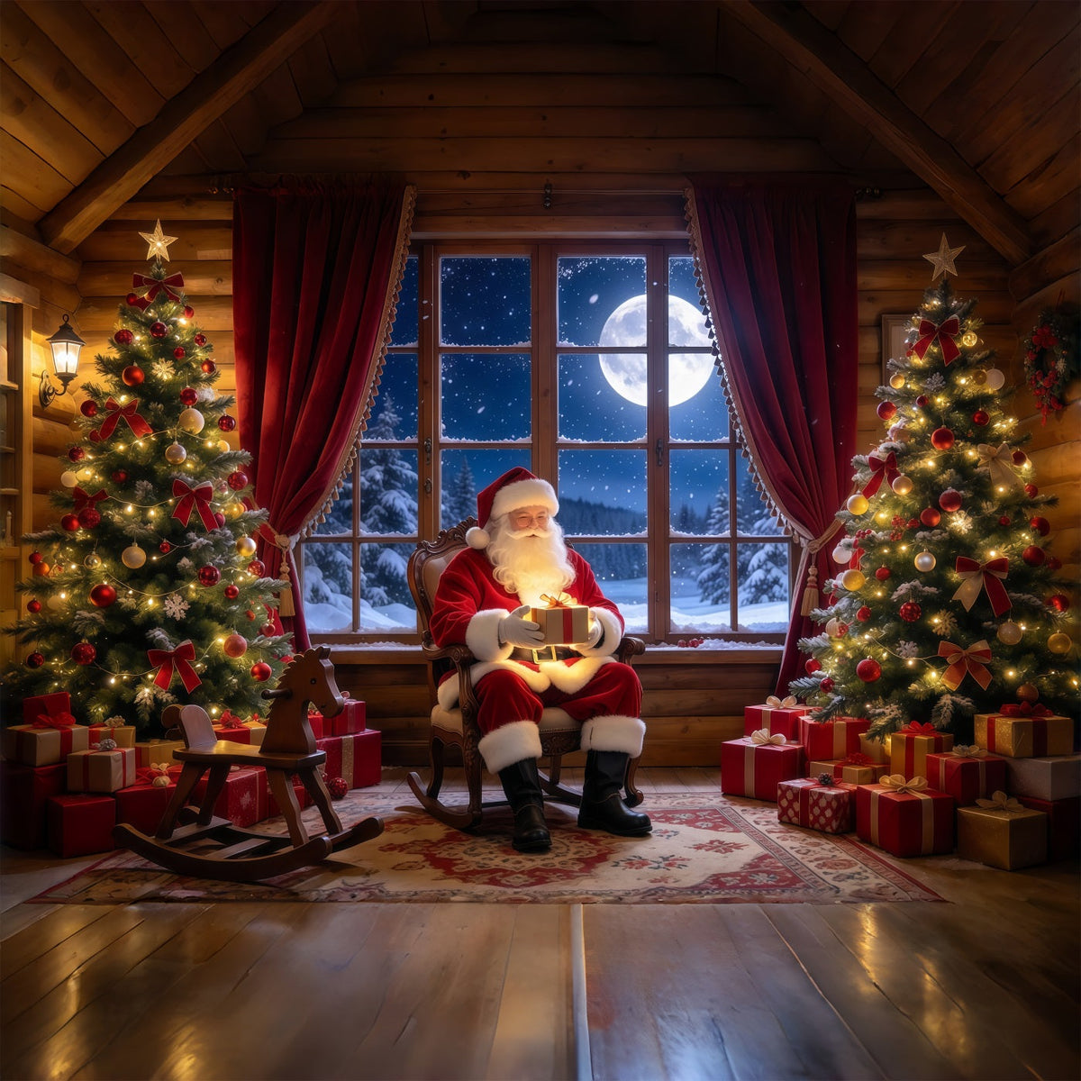 Santa Picture Backdrops Moonlit Window Gift Room Mall Santa Backdrop UK GQ69-98