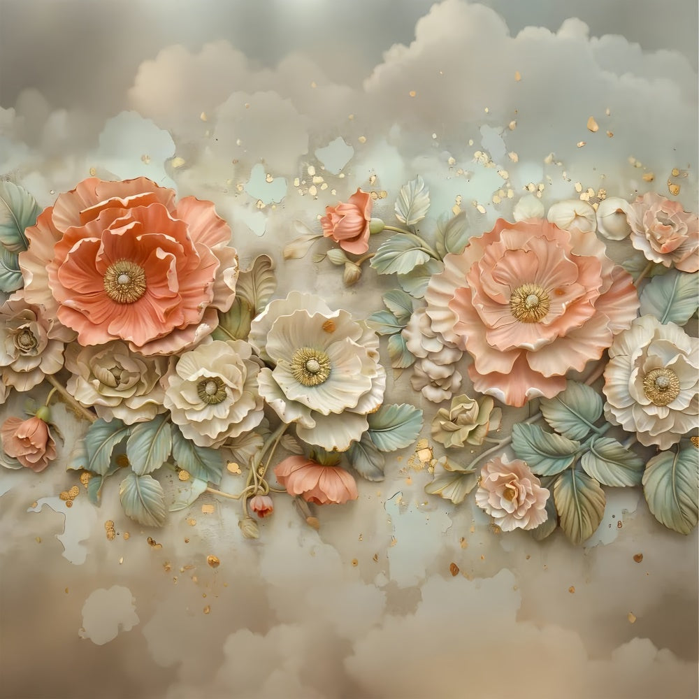 Backdrops For Maternity Photos Gold Embossed Floral Backdrop UK GTY2-35