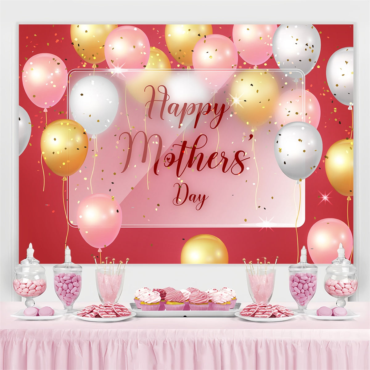 Mothers Day Photo Backdrop Luxury Red Glam Balloon Backdrop UK GTY3-166