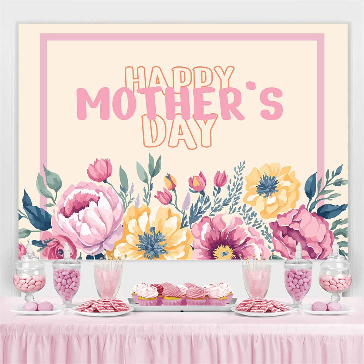 Happy Mother's Day Backdrop Vintage Pastel Floral Backdrop UK GTY3-167