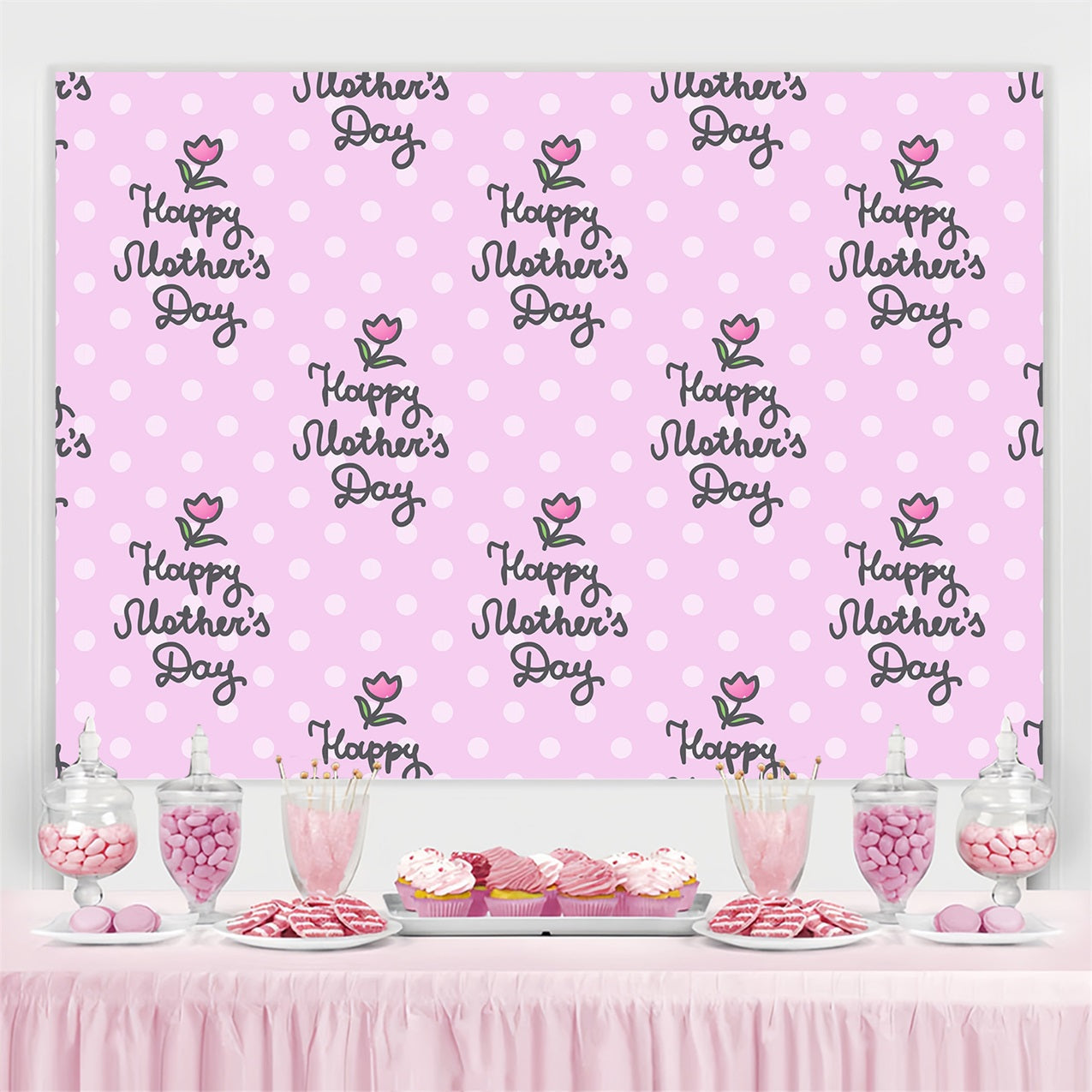 Mothers Day Backdrop Pink Polka Dot Tulip Customized Backdrop UK GTY3-177