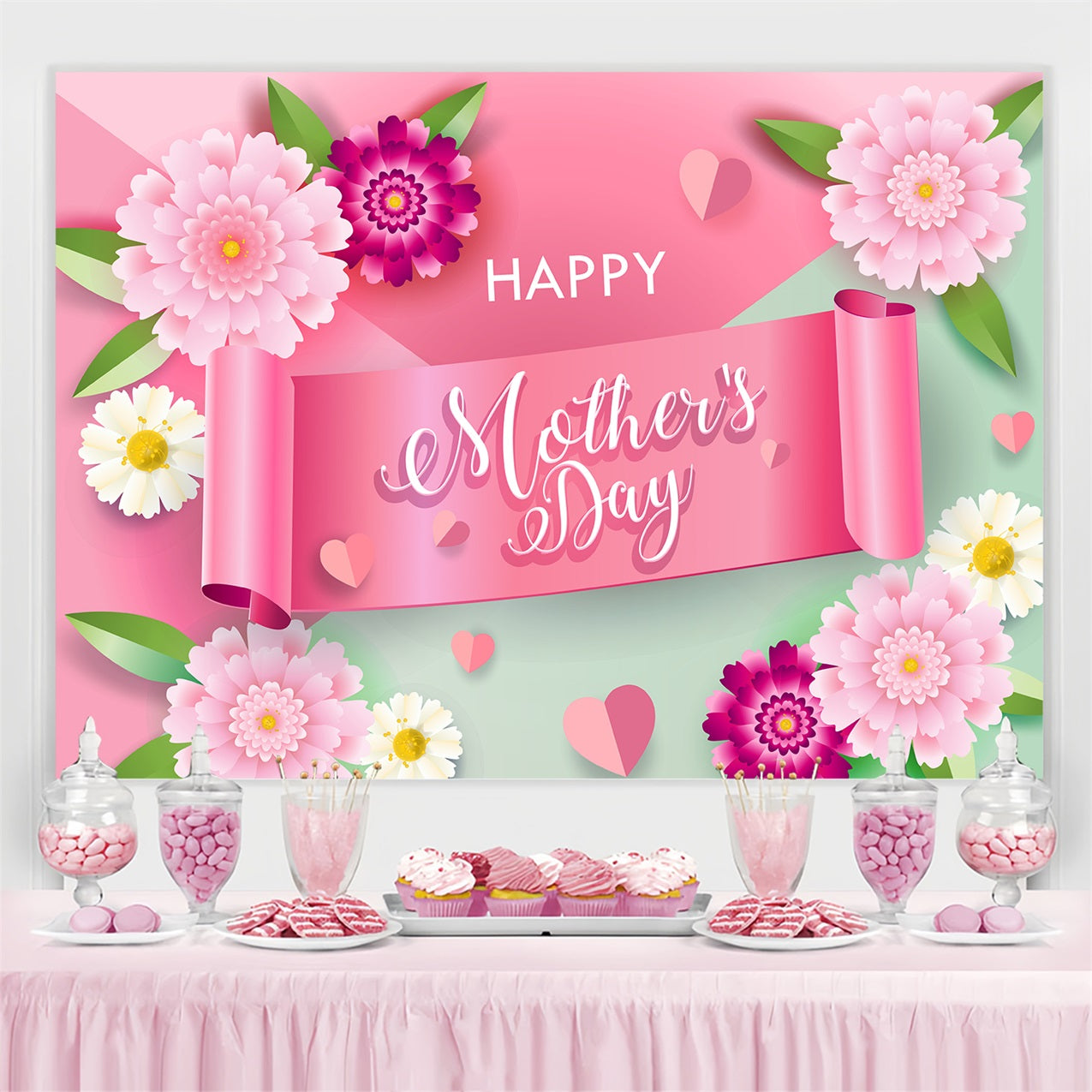 Backdrop For Mother's Day Floral Ribbon Personalized Backdrop UK GTY3-186