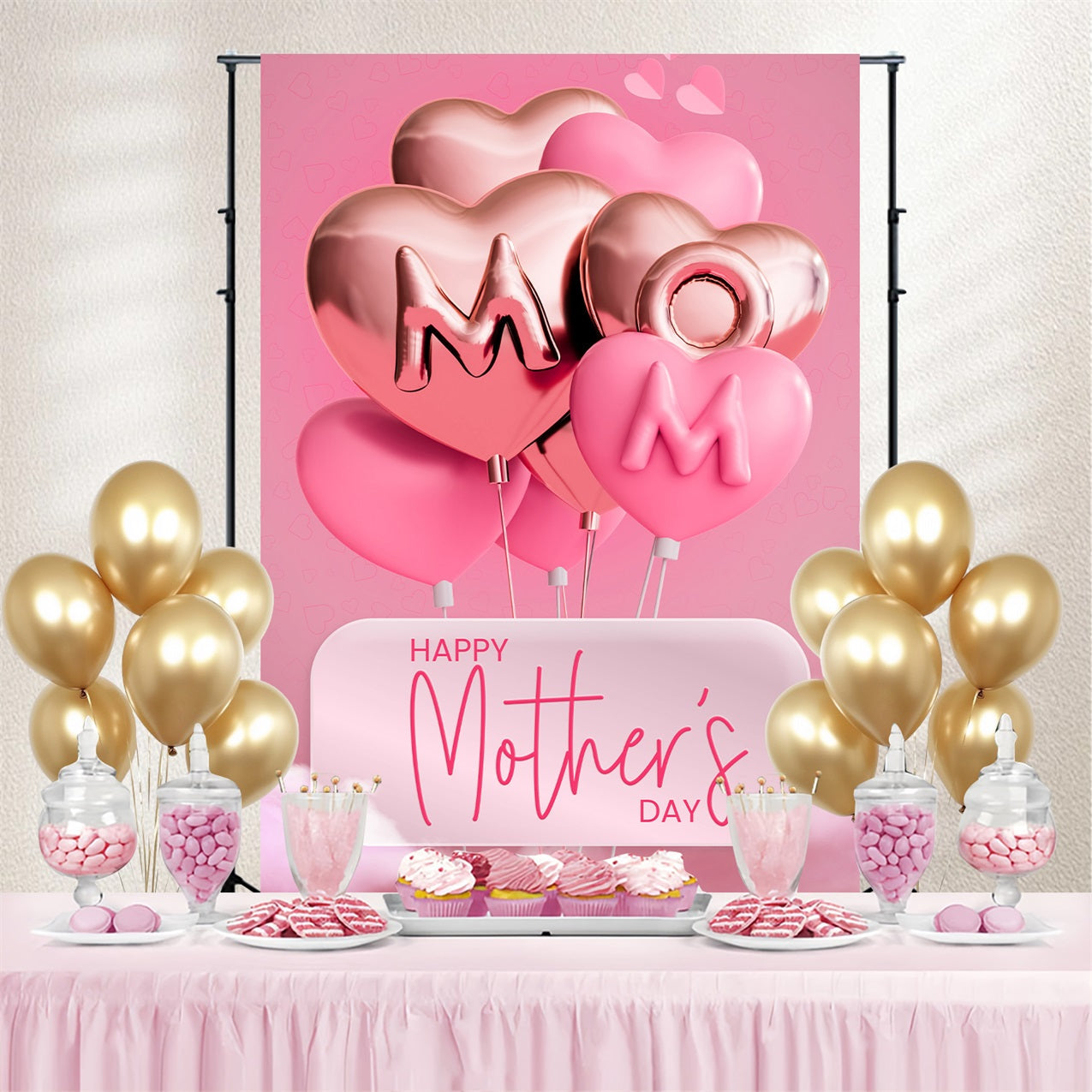 Mother Day Backdrop Pink Heart Balloons Personalized Backdrop UK GTY3-210