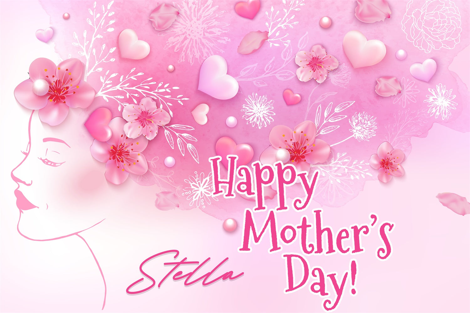 Happy Mother's Day Backdrop Artistic Floral Profile Custom Backdrop UK GTY3-221