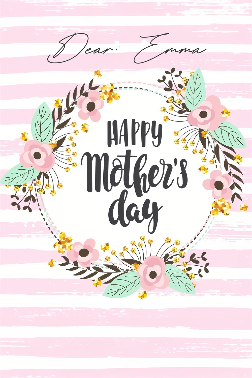 Backdrop For Mothers Day Striped Floral Wreath Customized Backdrop UK GTY3-224