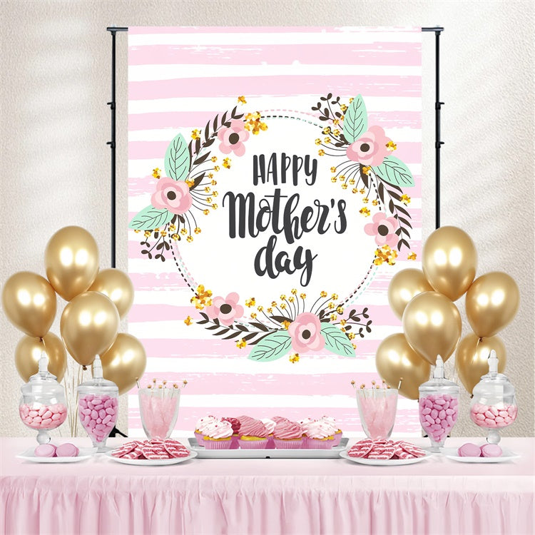 Backdrop For Mothers Day Striped Floral Wreath Customized Backdrop UK GTY3-224