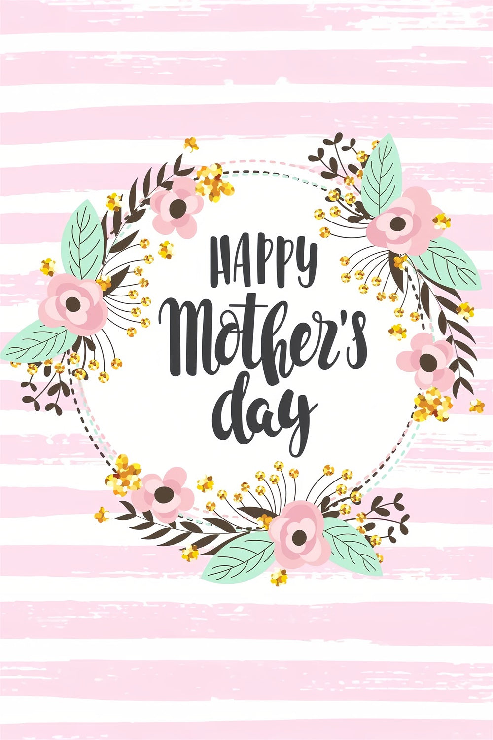 Backdrop For Mothers Day Striped Floral Wreath Customized Backdrop UK GTY3-224