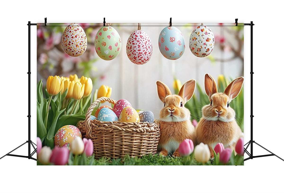 Easter Picture Backdrops Hanging Easter Egg Tulips Backdrop UK GTY3-232