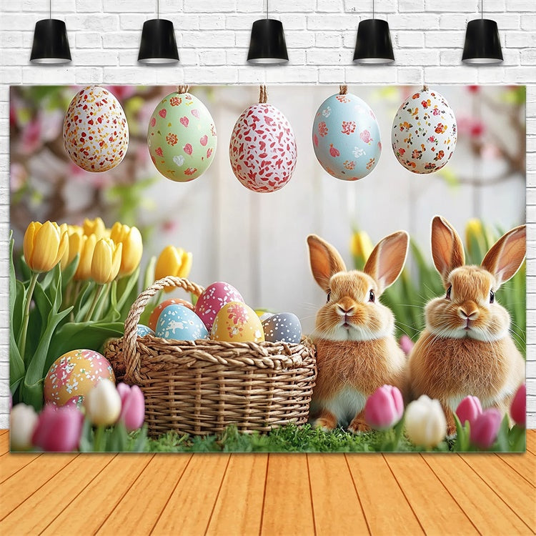 Easter Picture Backdrops Hanging Easter Egg Tulips Backdrop UK GTY3-232