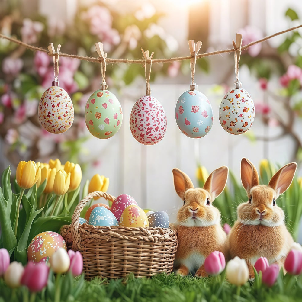 Easter Picture Backdrops Hanging Easter Egg Tulips Backdrop UK GTY3-232