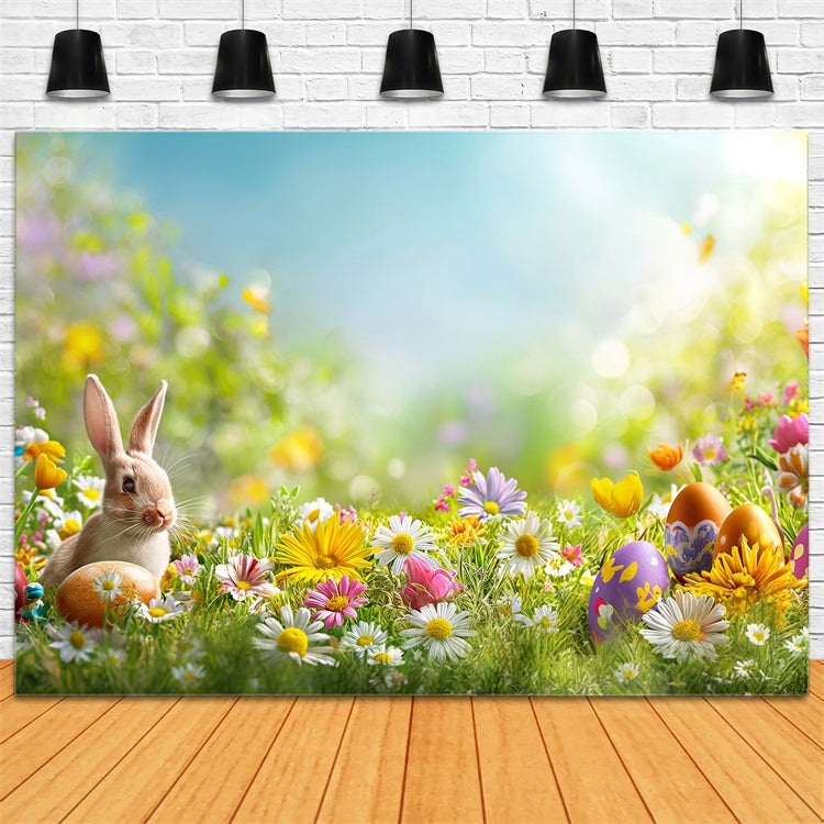 Easter Photo Backdrop Pastel Floral Meadow Bunny Backdrop UK GTY3-235