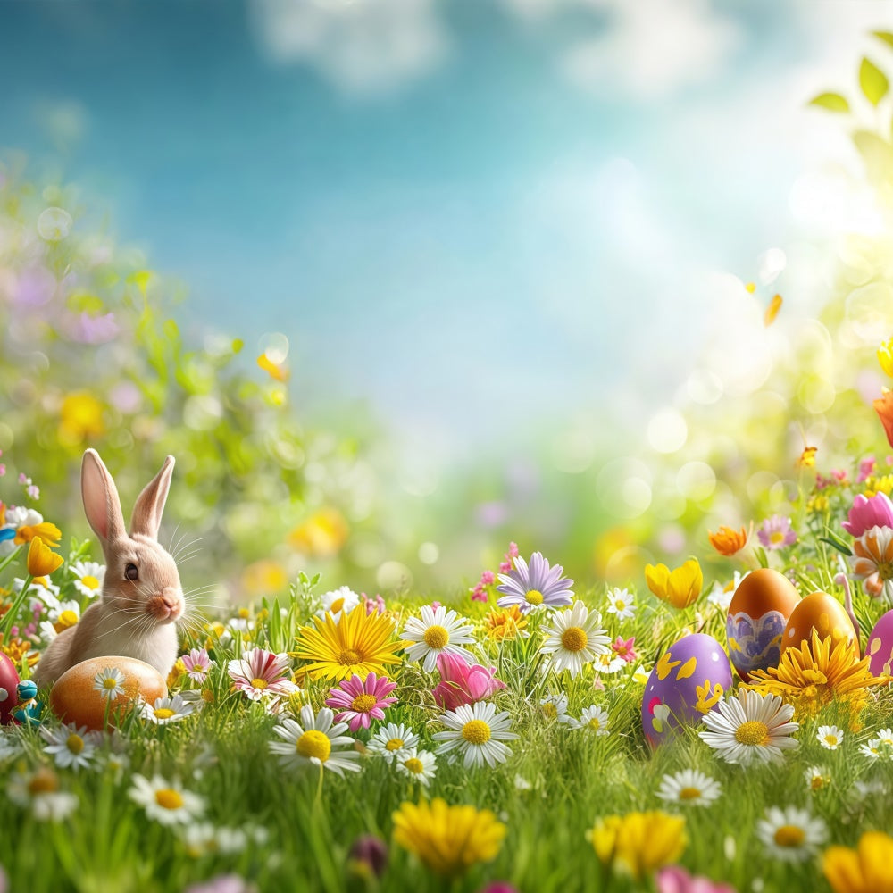 Easter Photo Backdrop Pastel Floral Meadow Bunny Backdrop UK GTY3-235