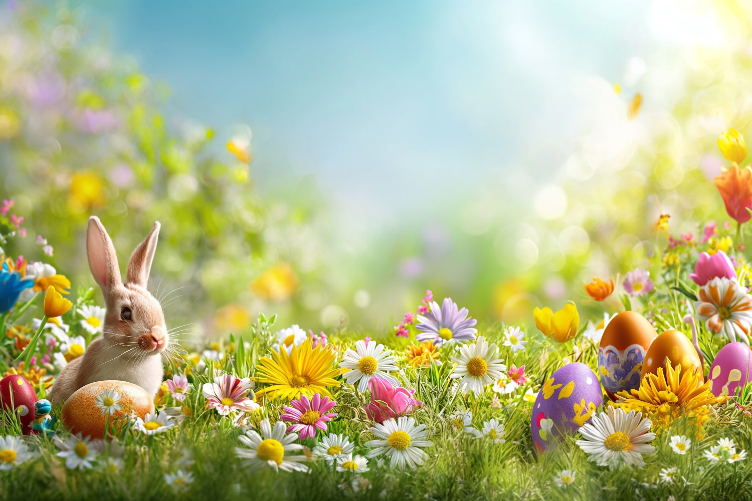 Easter Photo Backdrop Pastel Floral Meadow Bunny Backdrop UK GTY3-235