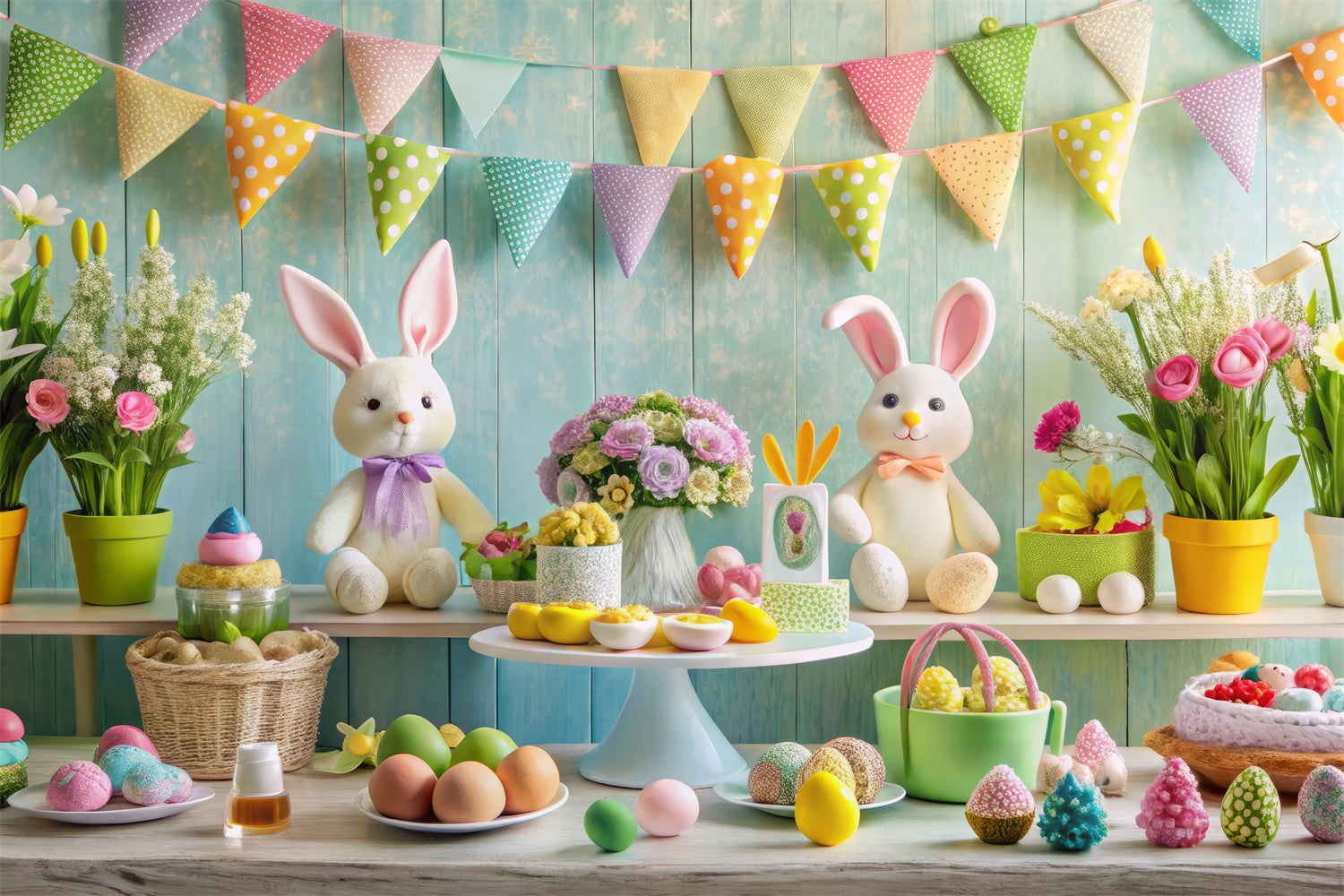 Easter Picture Ideas Floral Bunny Table Setting Backdrop UK GTY3-236