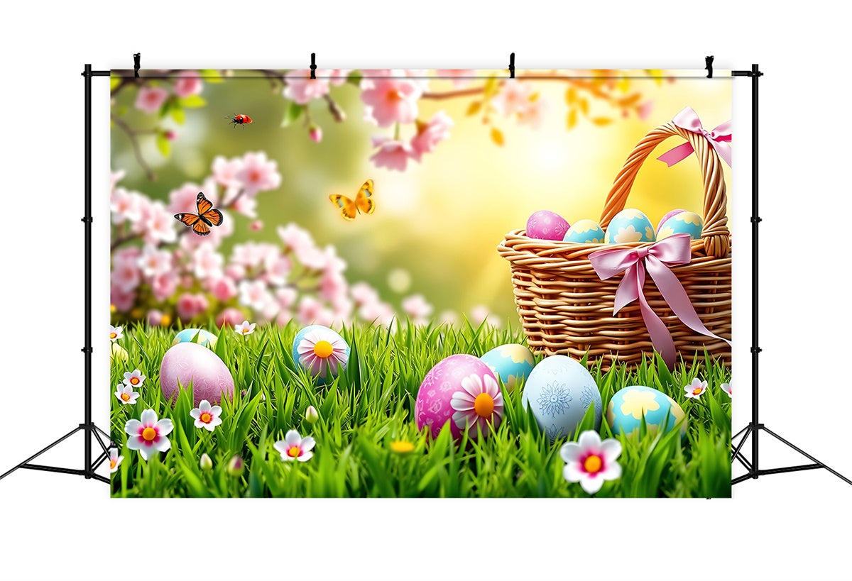 Easter Backdrop Butterfly Meadow Egg Basket Backdrop UK GTY3-237