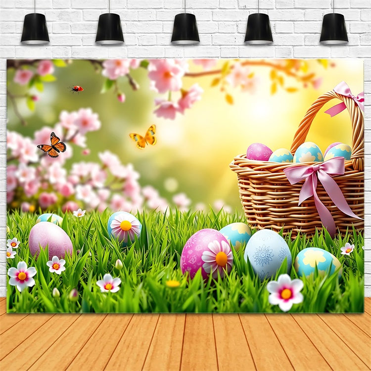 Easter Backdrop Butterfly Meadow Egg Basket Backdrop UK GTY3-237