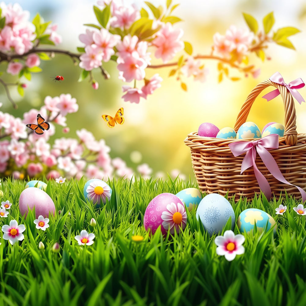 Easter Backdrop Butterfly Meadow Egg Basket Backdrop UK GTY3-237