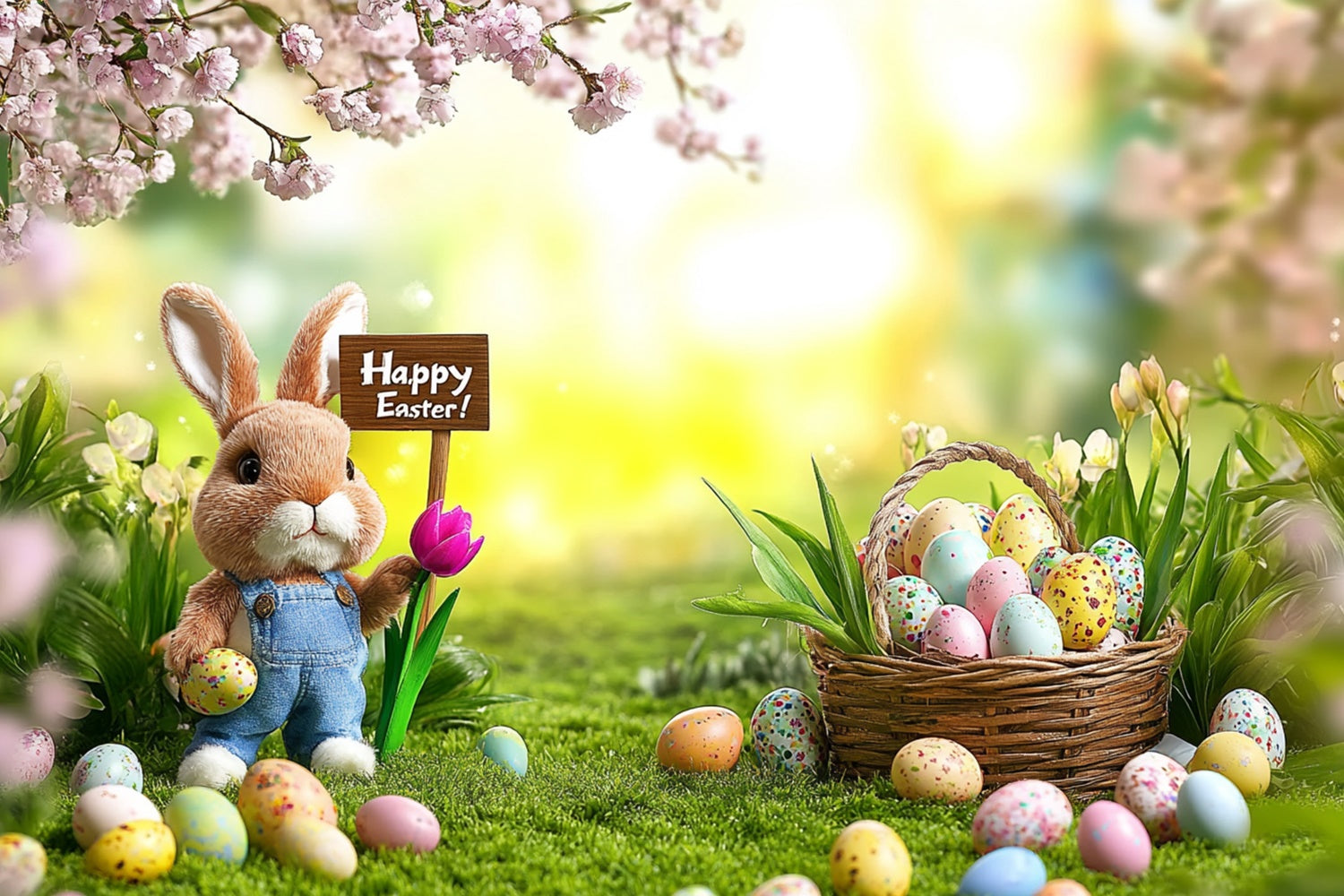Easter Backdrops For Photos Cheerful Bunny Egg Hunt Backdrop UK GTY3-238