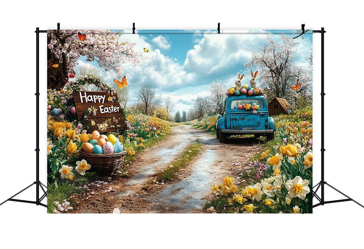 Easter Backdrops Photography Retro Truck Egg Meadow Backdrop UK GTY3-245