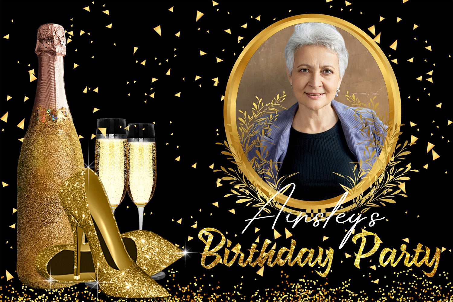 Personalized Birthday Backdrop Glitter Heels Champagne Backdrop UK GTY3-246