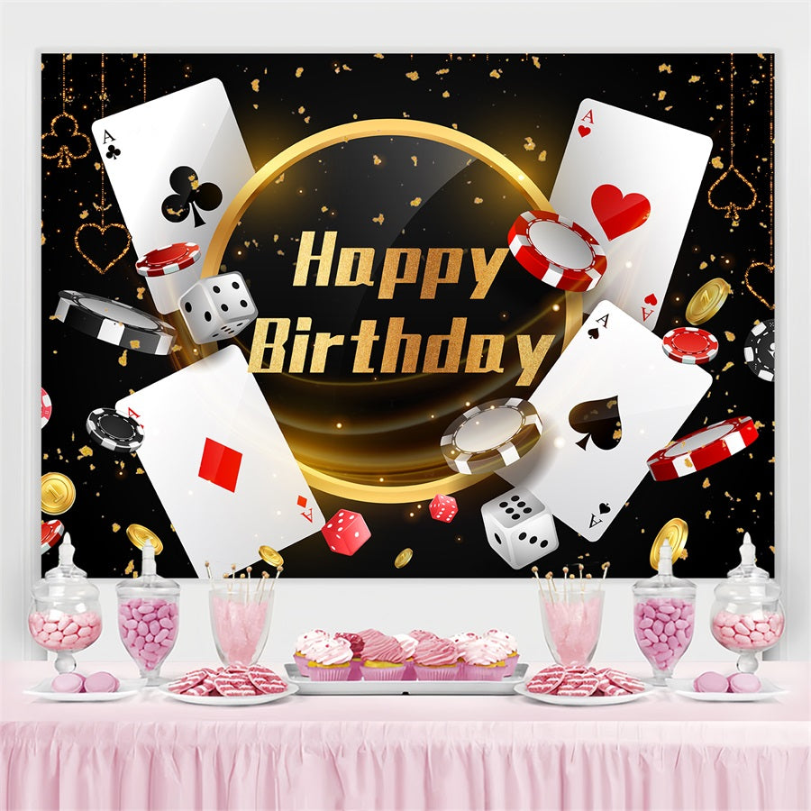 Birthday Backdrop Poker Party Gold Personalized Backdrop UK GTY3-247