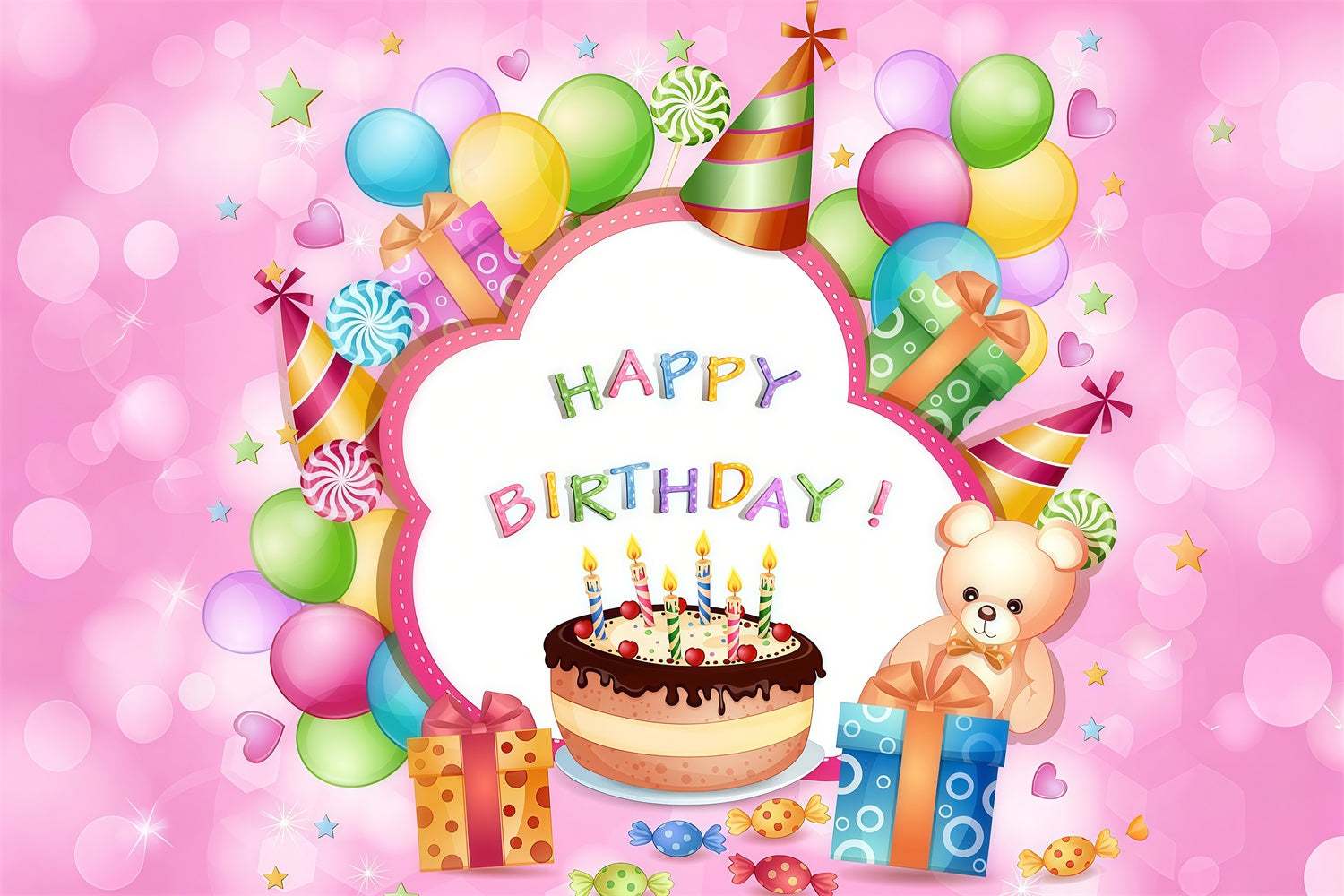 Happy Birthday Backdrop Cartoon Party Kids Custom Backdrop UK GTY3-250