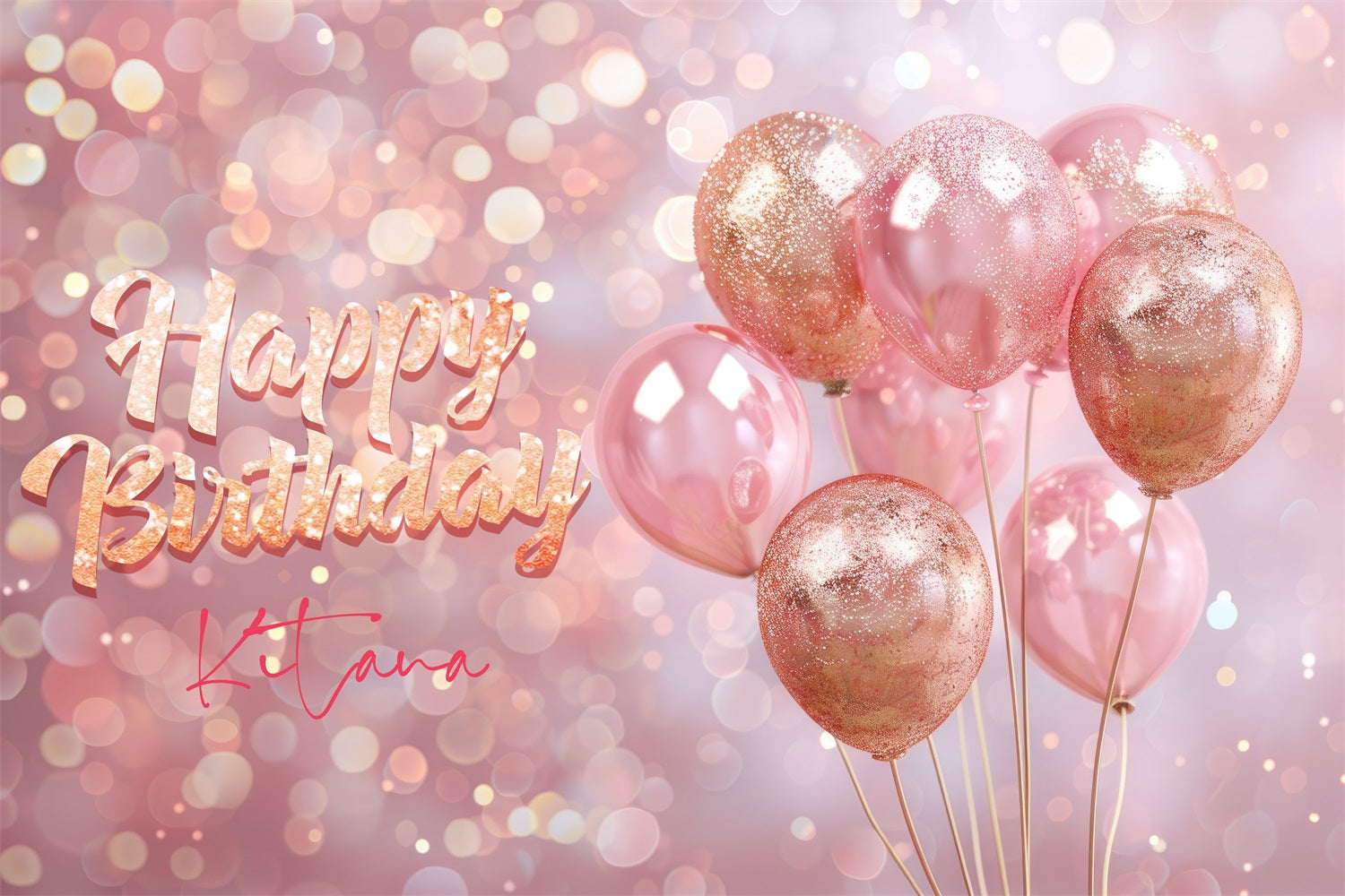 Custom Birthday Backdrop Pink Glitter Balloon Backdrop UK GTY3-253
