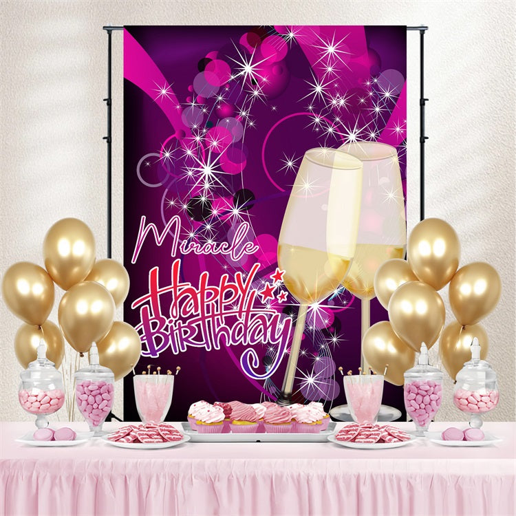 Personalized Backdrop For Birthday Purple Sparkle Toast Party Backdrop UK GTY3-255