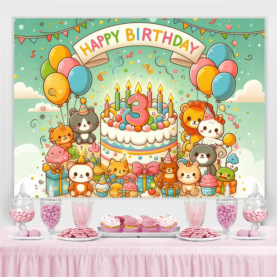 Birthday Backdrop Ideas Cartoon Animal Cake Personalised Backdrop UK GTY3-256