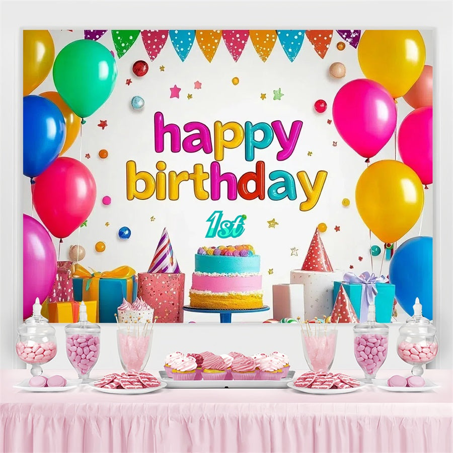 Birthday Photo Backdrop Colorful Cake Balloon Personalised Backdrop UK GTY3-258