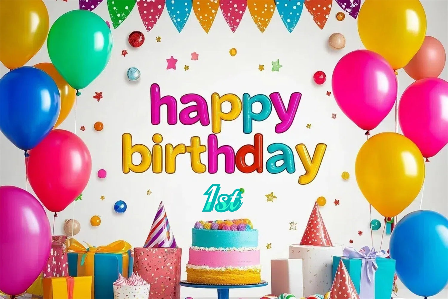 Birthday Photo Backdrop Colorful Cake Balloon Personalised Backdrop UK GTY3-258