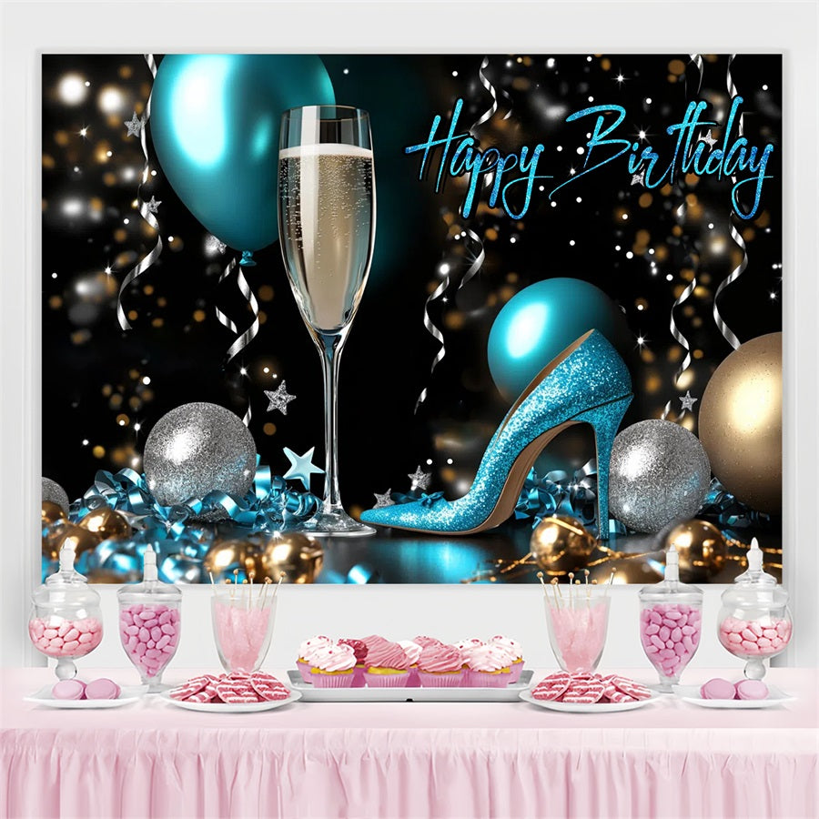 Backdrop For Birthday Heels Champagne Balloon Personalised Backdrop UK GTY3-260