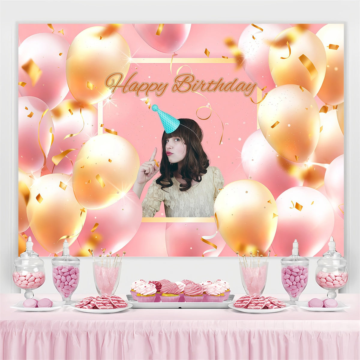 Customized Birthday Backdrop Pink Balloon Party Backdrop UK GTY3-263