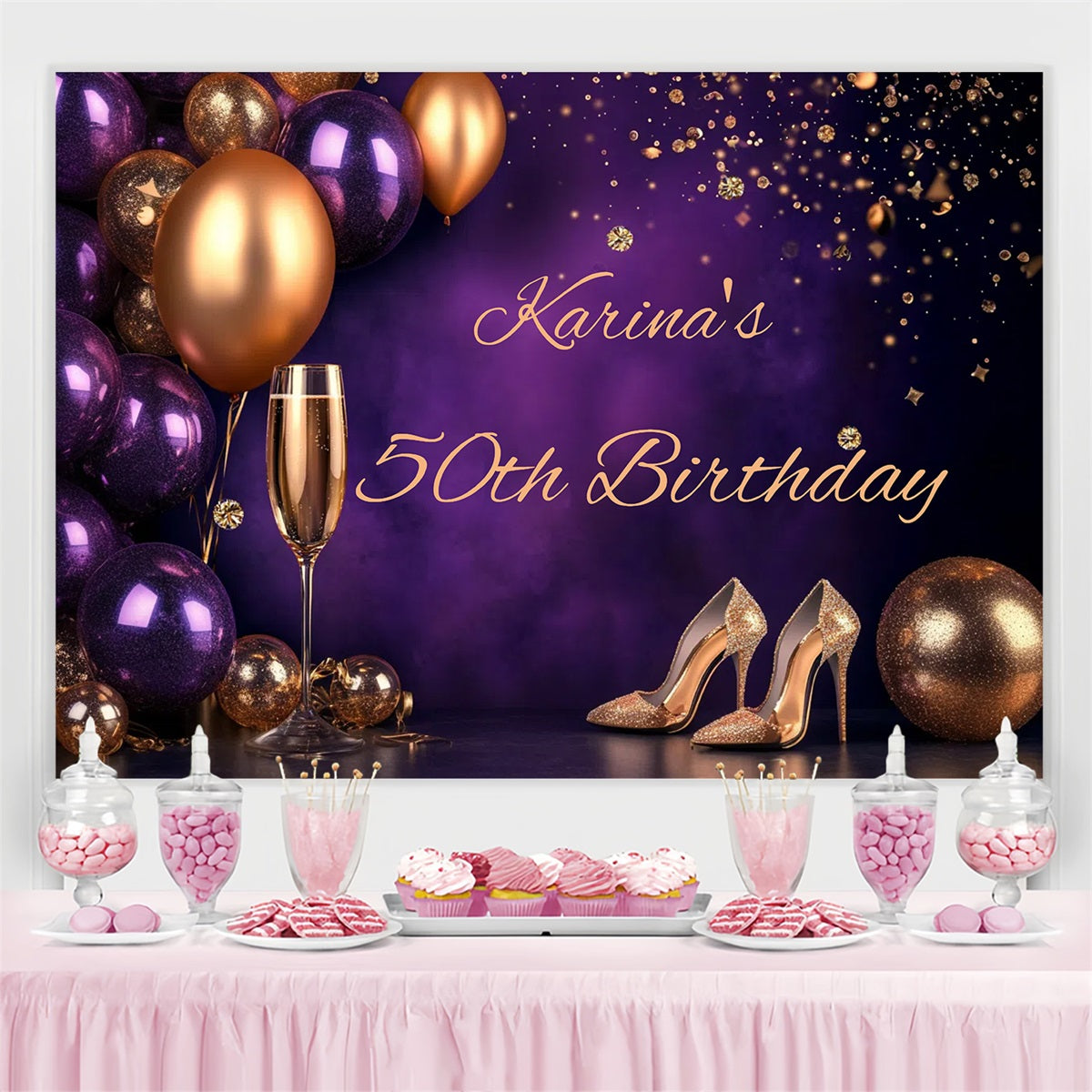 Personalized 50th Birthday Backdrops Champagne Balloons Backdrop UK GTY3-266