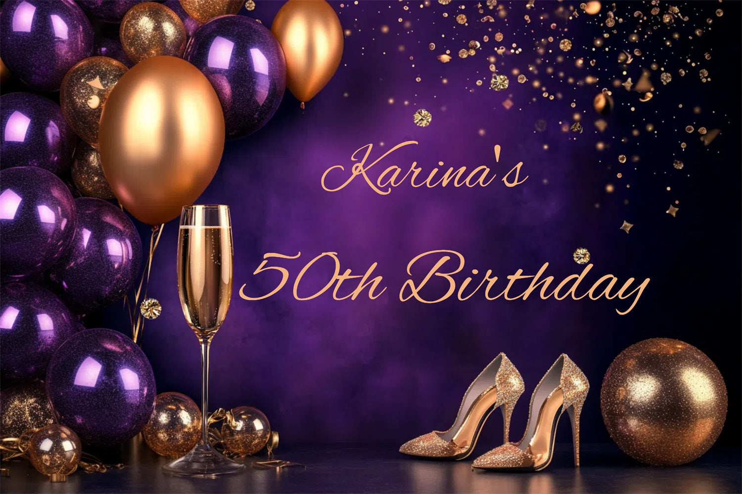 Personalized 50th Birthday Backdrops Champagne Balloons Backdrop UK GTY3-266