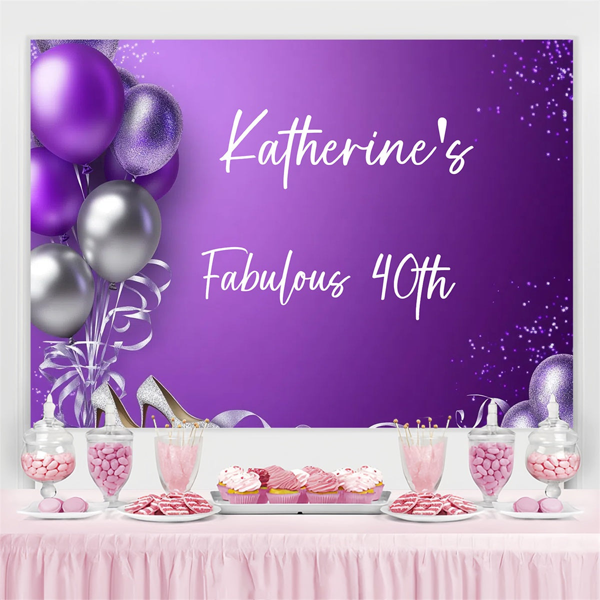 Custom Birthday Backdrops Balloons Purple Backdrop UK GTY3-268
