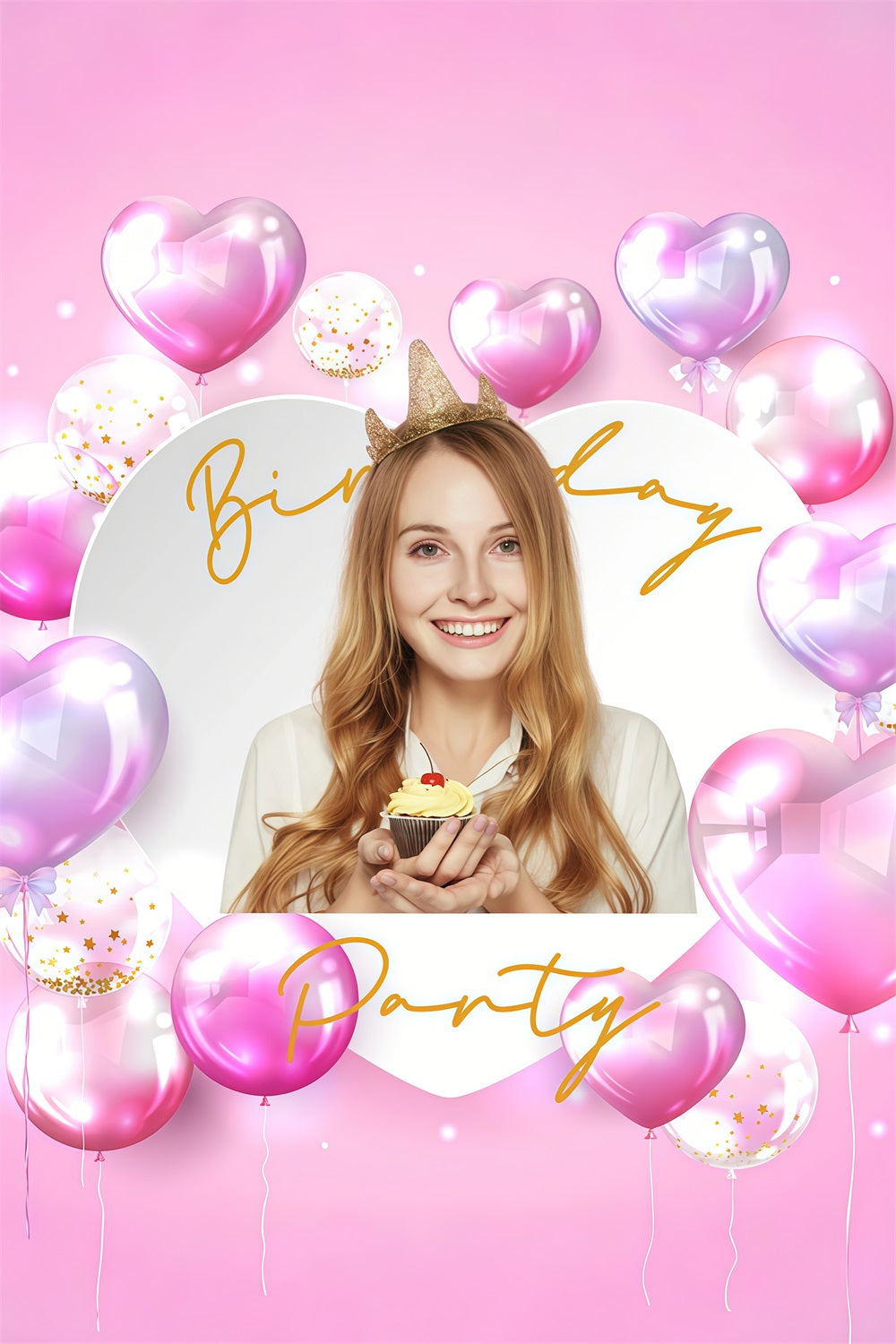 Birthday Backdrop Personalized Pink Heart Balloon Backdrop UK GTY3-270