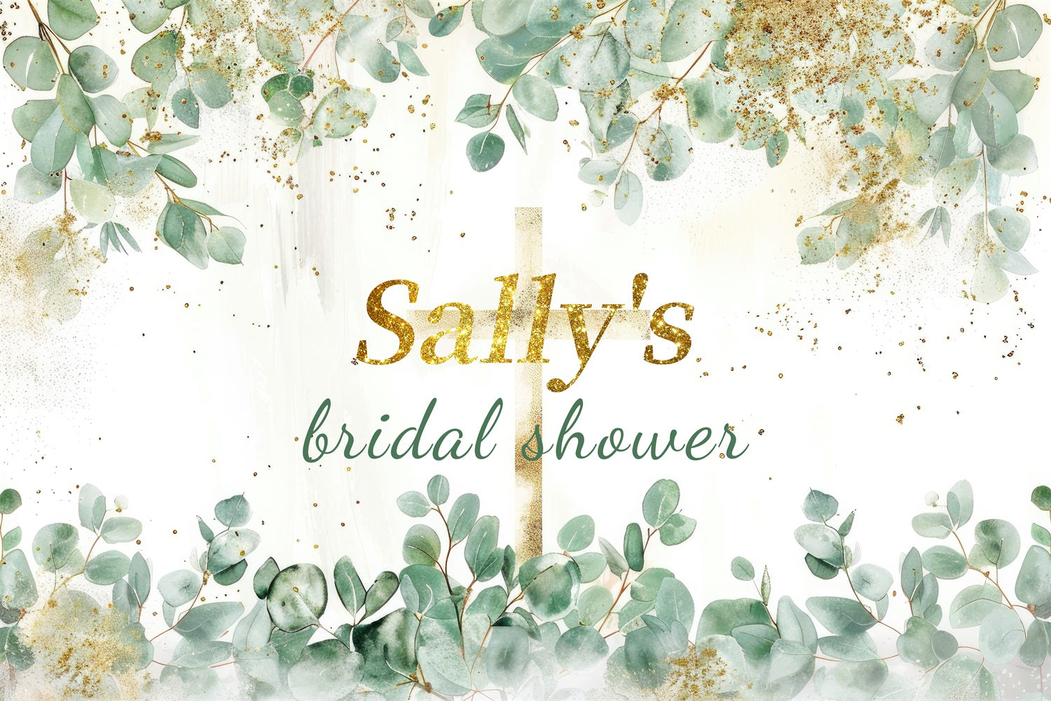 Bridal Shower Backdrop Glittering Green Leaves Custom Backdrop UK GTY3-271