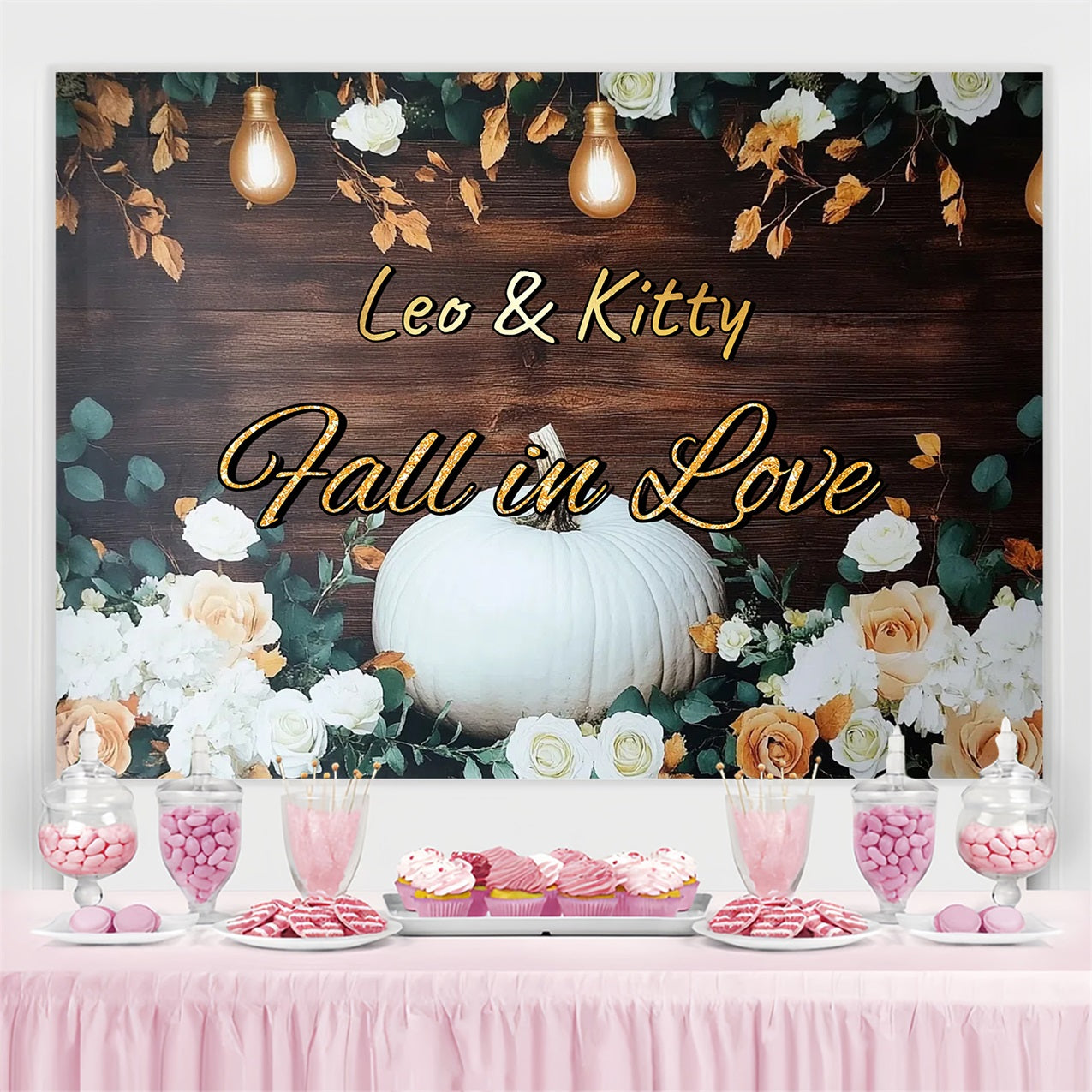 Fall Wedding Backdrop Pumpkin Floral Personalized Backdrop UK GTY3-280