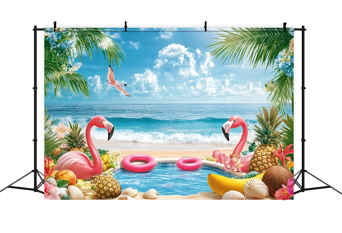 Tropical Beach Backdrop Tropical Fruit Flamingo Summer Backdrop UK GTY3-282